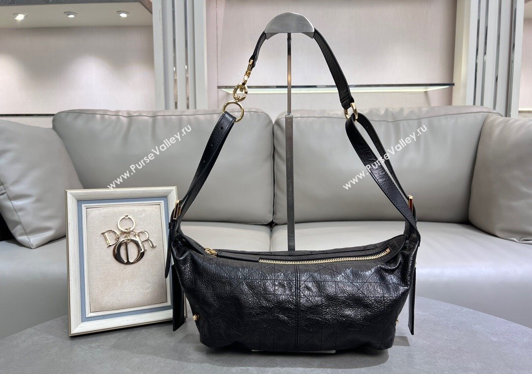 Dior Small D-Journey Hobo Bag in Crinkled Calfskin Black 2025 2416 (XXG-250207064)