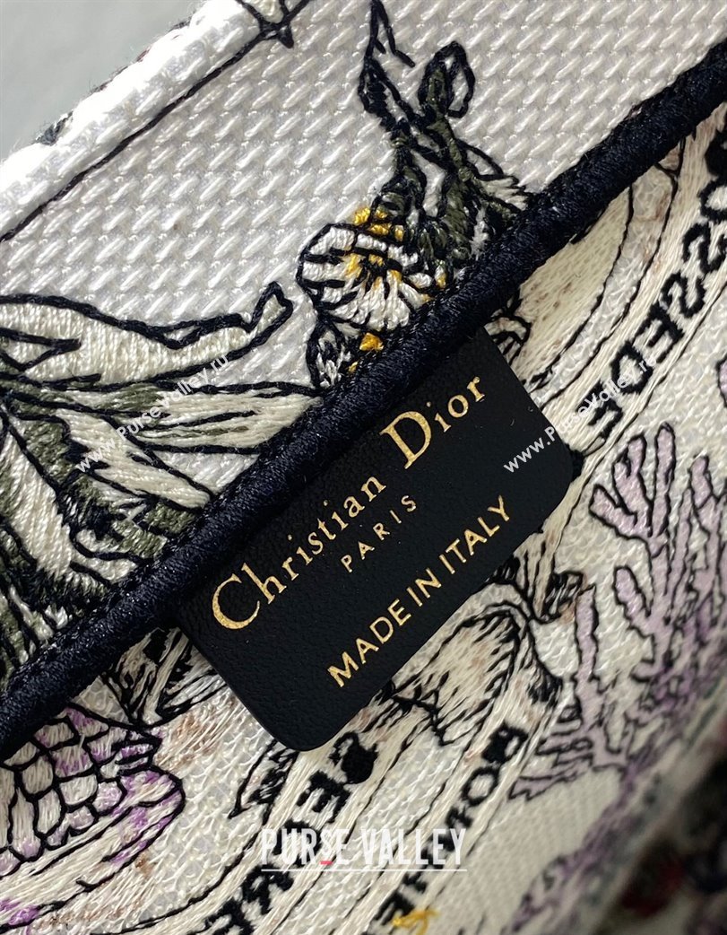 Dior Medium Book Tote Bag in Latte White Embroidery with Multicolor Cabinet de la Mer Motif 2025 (XXG-250208001)