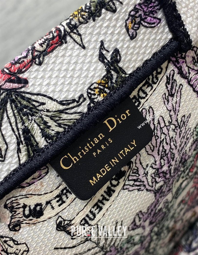 Dior Small Book Tote Bag in Latte White Embroidery with Multicolor Cabinet de la Mer Motif 2025 (XXG-250208002)