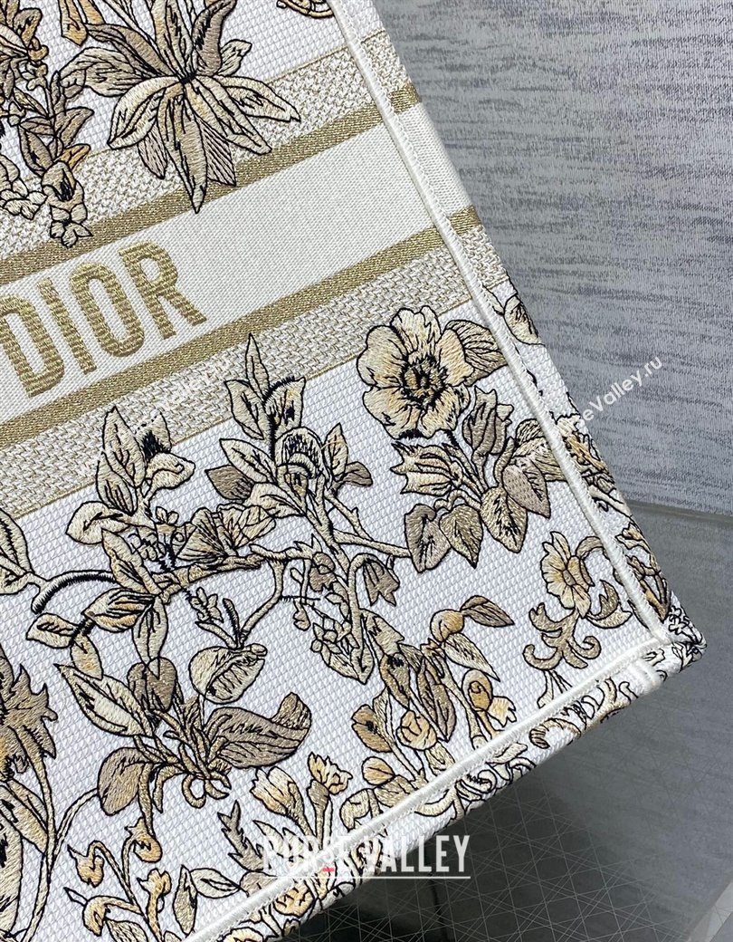 Dior Large Book Tote Bag in Latte White Embroidery with Gold-Tone Millefiori Unicorn Motif 2025 (XXG-250208003)