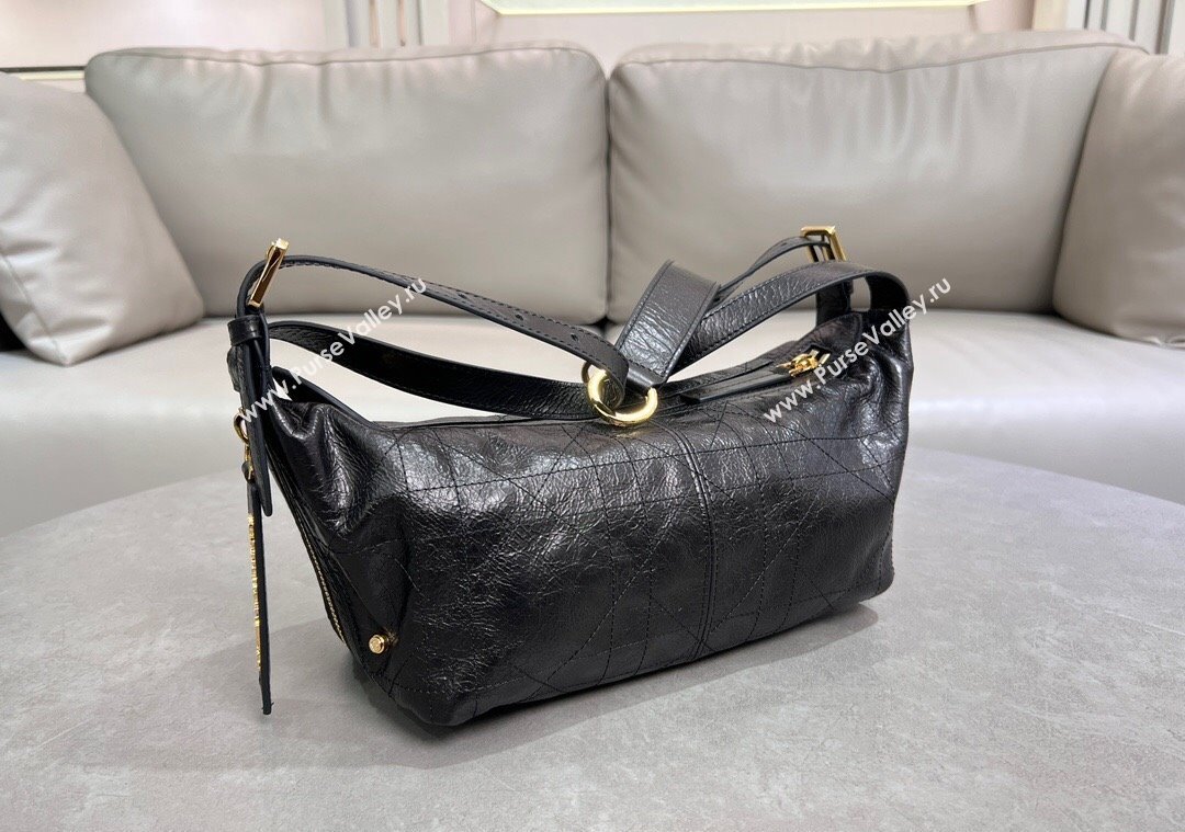 Dior Small D-Journey Hobo Bag in Crinkled Calfskin Black 2025 2416 (XXG-250207064)