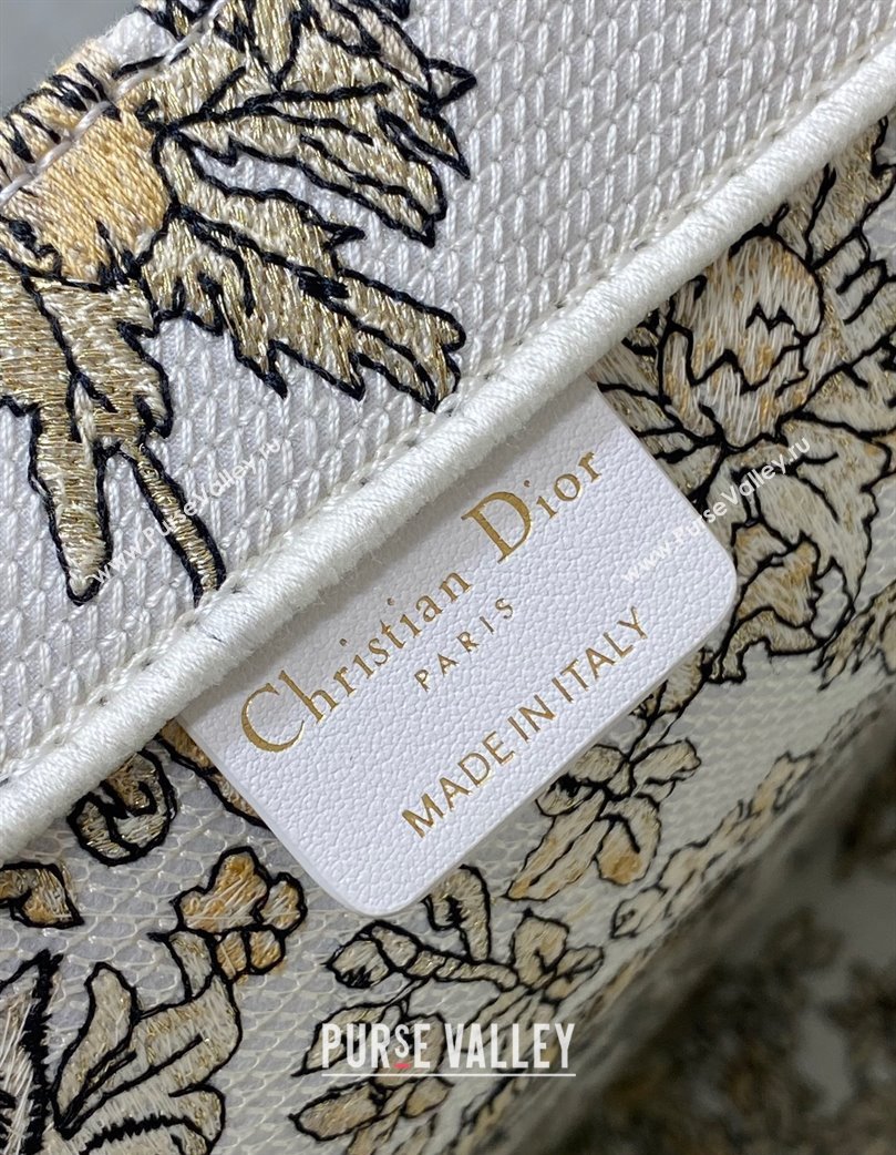 Dior Large Book Tote Bag in Latte White Embroidery with Gold-Tone Millefiori Unicorn Motif 2025 (XXG-250208003)