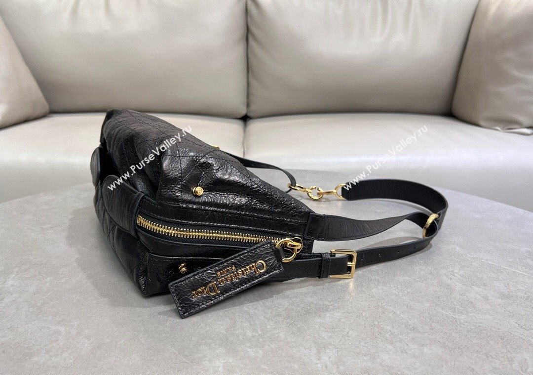 Dior Small D-Journey Hobo Bag in Crinkled Calfskin Black 2025 2416 (XXG-250207064)