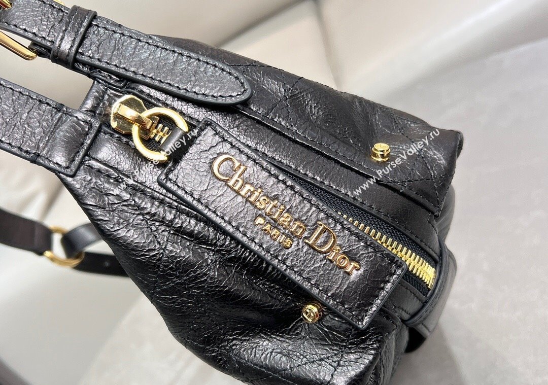 Dior Small D-Journey Hobo Bag in Crinkled Calfskin Black 2025 2416 (XXG-250207064)