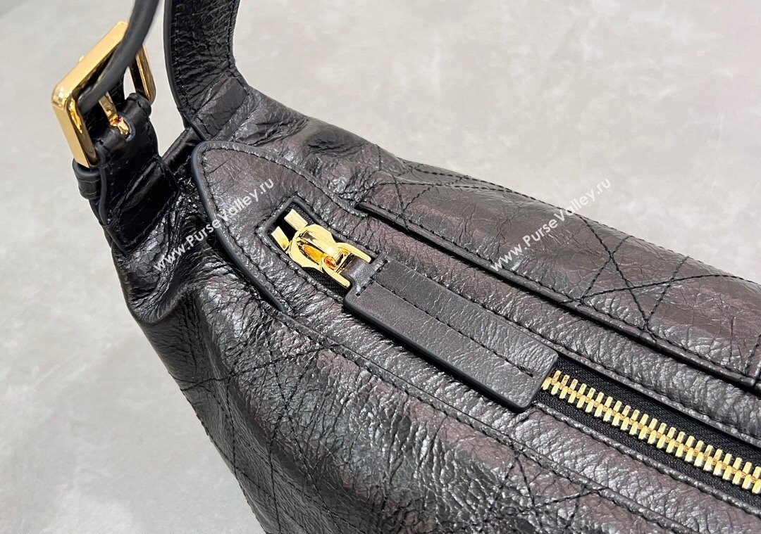 Dior Small D-Journey Hobo Bag in Crinkled Calfskin Black 2025 2416 (XXG-250207064)