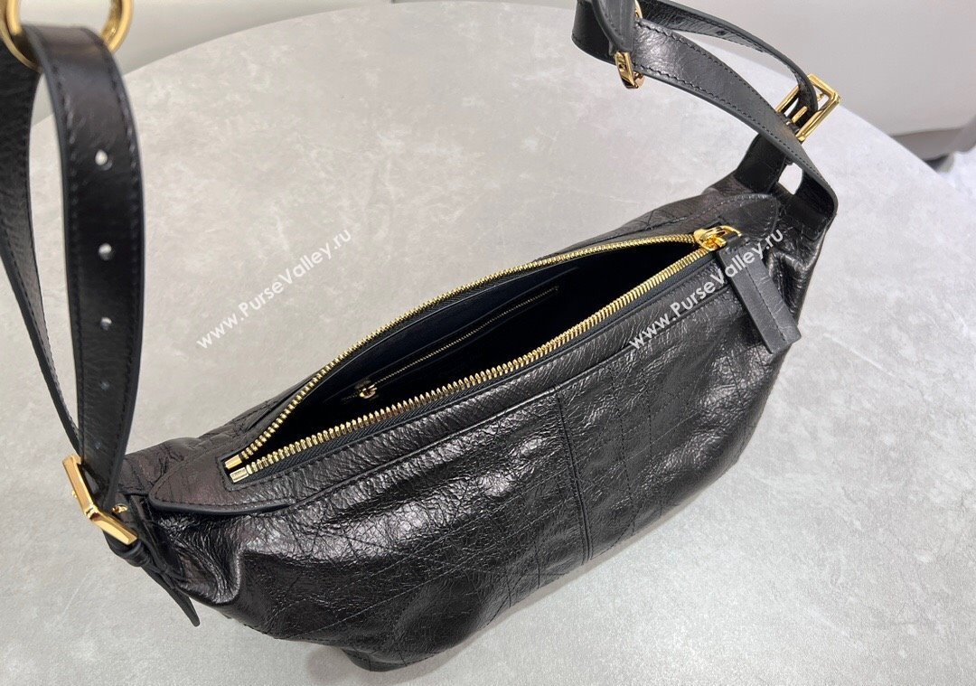 Dior Small D-Journey Hobo Bag in Crinkled Calfskin Black 2025 2416 (XXG-250207064)