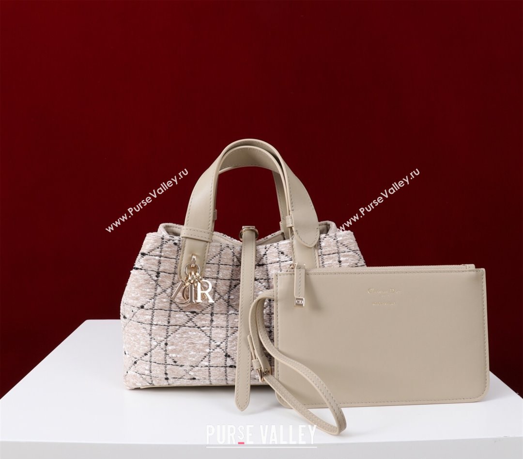 Dior Small Dior Toujours Bag in Cannage Tweed Beige/Pink 2025 M1188 (XXG-250208018)