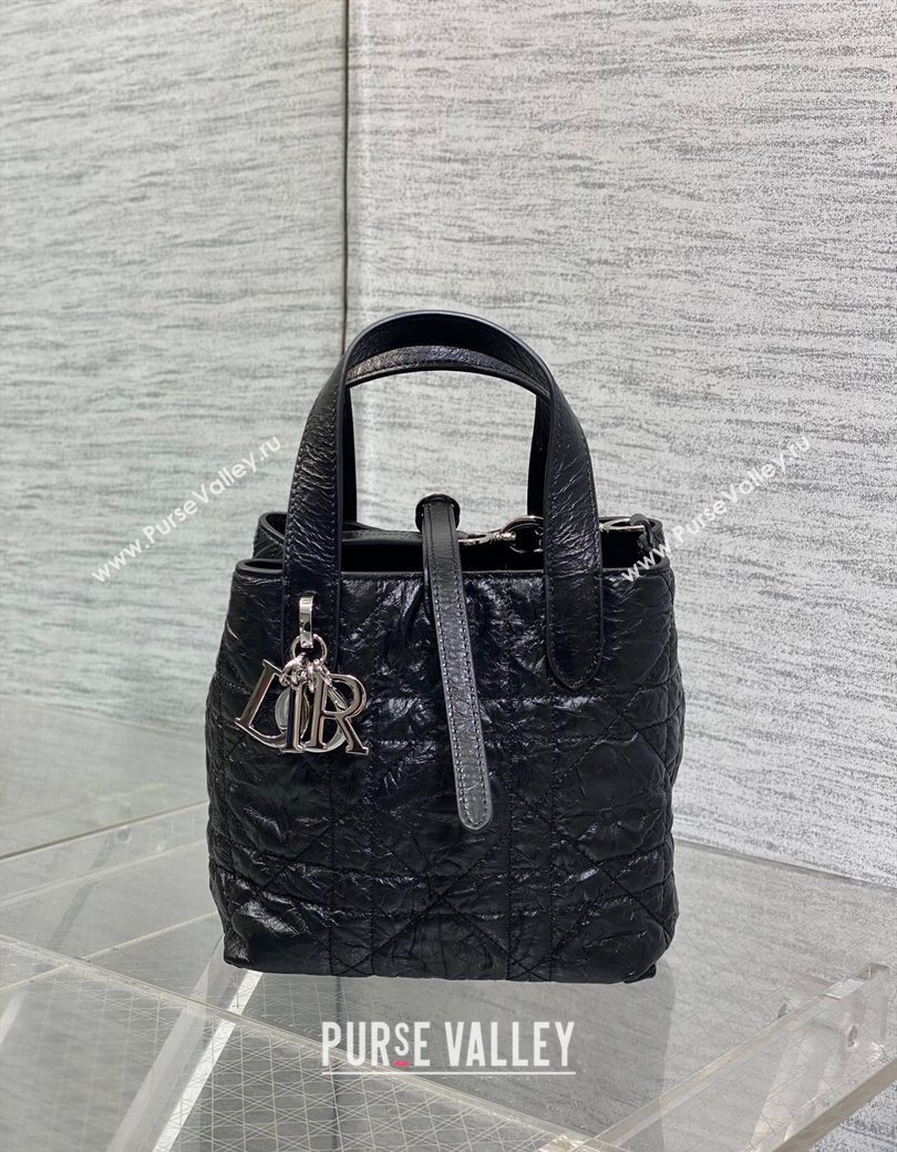 Dior Small Toujours Vertical Tote Bag in Crinkled Calfskin Black 2025 2835 (XXG-250207076)