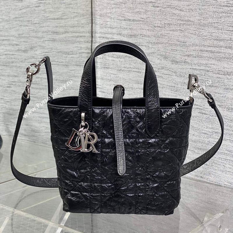Dior Small Toujours Vertical Tote Bag in Crinkled Calfskin Black 2025 2835 (XXG-250207076)