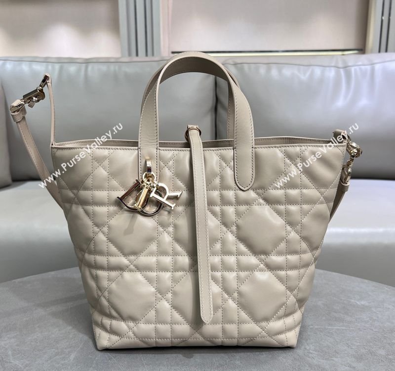 Dior Medium Toujours Vertical Tote Bag in Macrocannage Calfskin Powder Beige 2025 2836 (XXG-250207081)