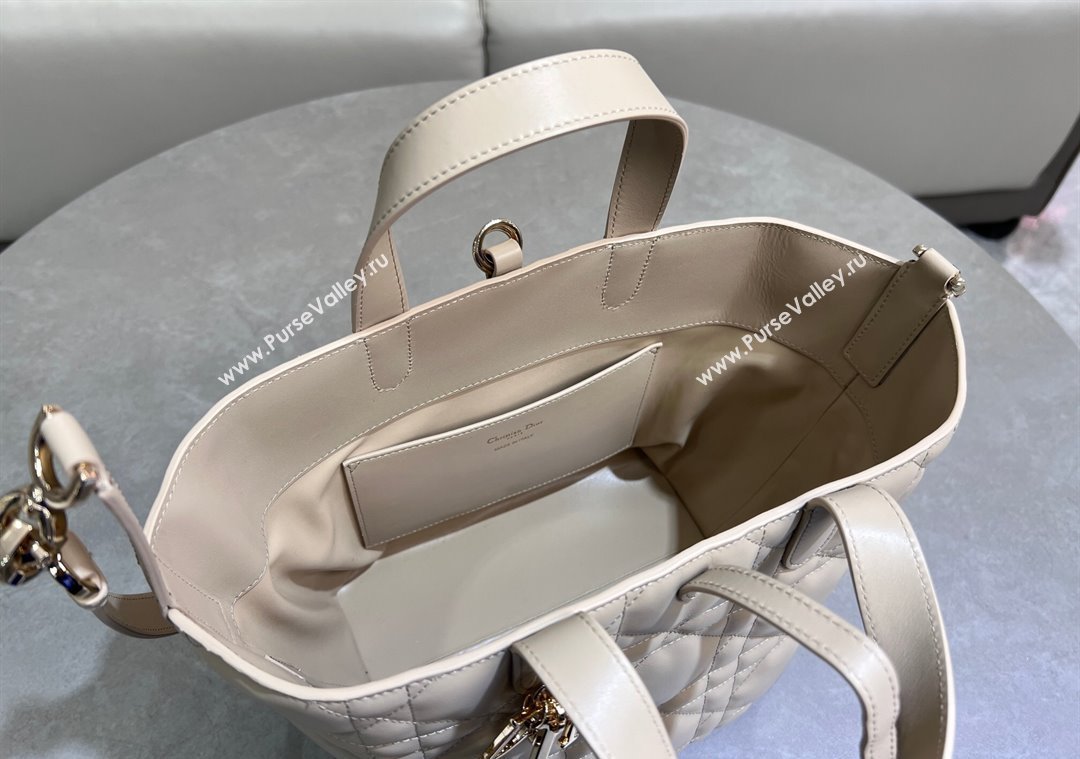 Dior Medium Toujours Vertical Tote Bag in Macrocannage Calfskin Powder Beige 2025 2836 (XXG-250207081)