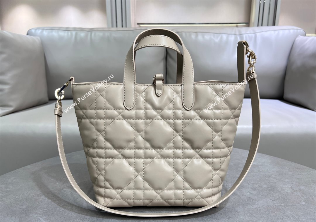Dior Medium Toujours Vertical Tote Bag in Macrocannage Calfskin Powder Beige 2025 2836 (XXG-250207081)