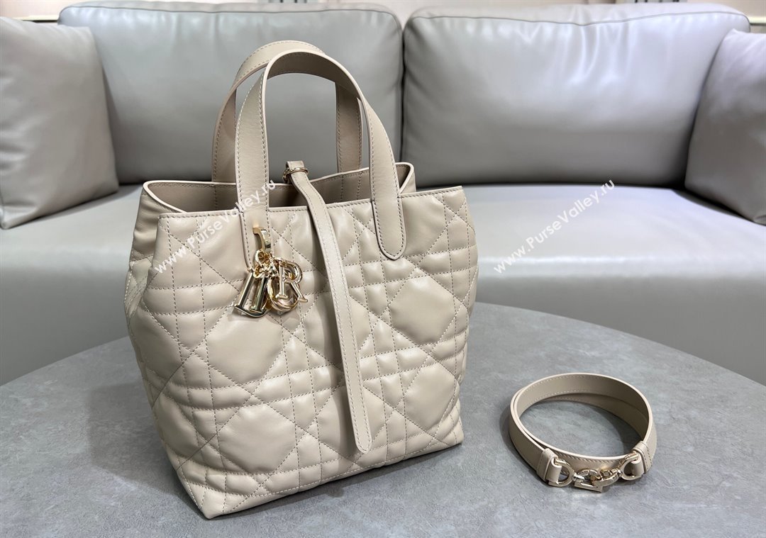 Dior Medium Toujours Vertical Tote Bag in Macrocannage Calfskin Powder Beige 2025 2836 (XXG-250207081)