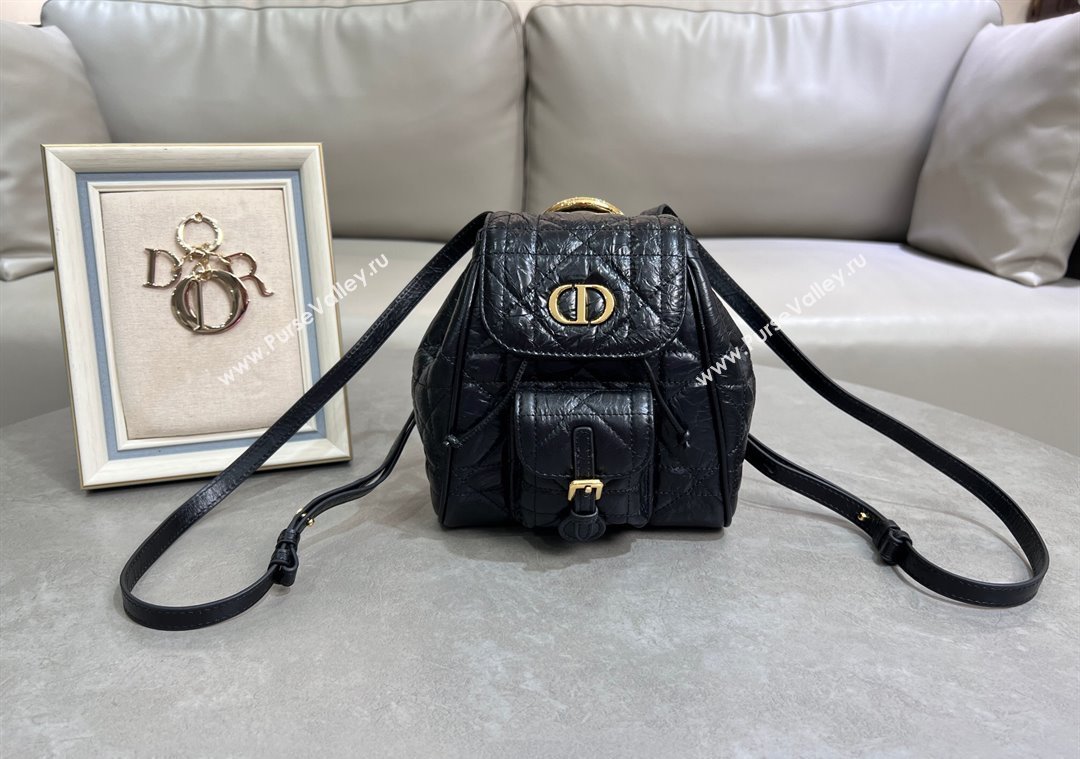 Dior Small Dior Caro Backpack Bag in Cinkled Calfskin Black 2025 6302 (XXG-250207068)