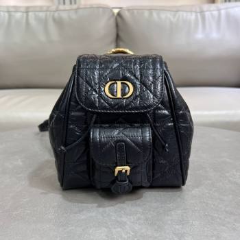 Dior Small Dior Caro Backpack Bag in Cinkled Calfskin Black 2025 6302 (XXG-250207068)