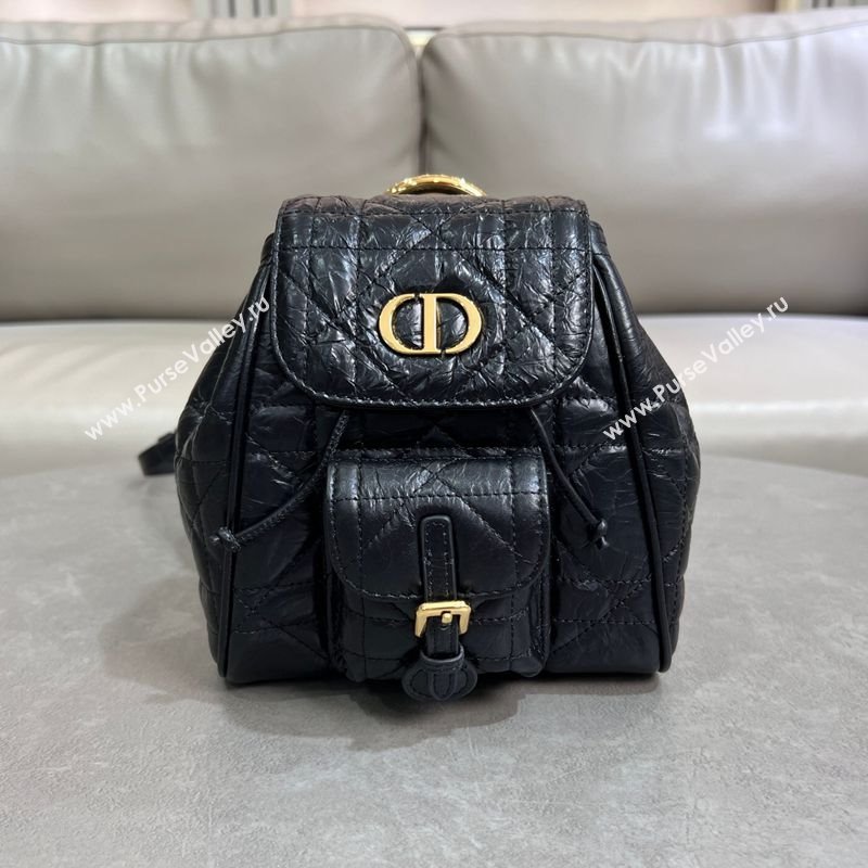 Dior Small Dior Caro Backpack Bag in Cinkled Calfskin Black 2025 6302 (XXG-250207068)