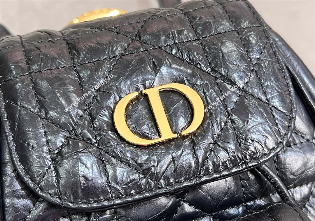 Dior Small Dior Caro Backpack Bag in Cinkled Calfskin Black 2025 6302 (XXG-250207068)