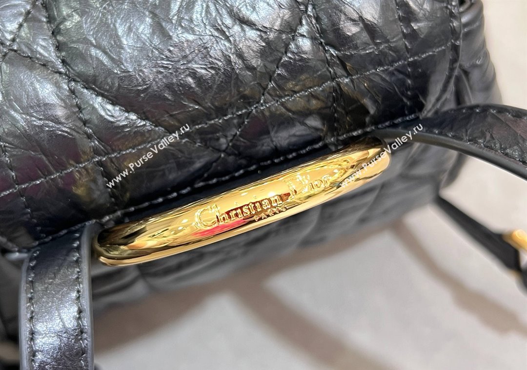 Dior Small Dior Caro Backpack Bag in Cinkled Calfskin Black 2025 6302 (XXG-250207068)