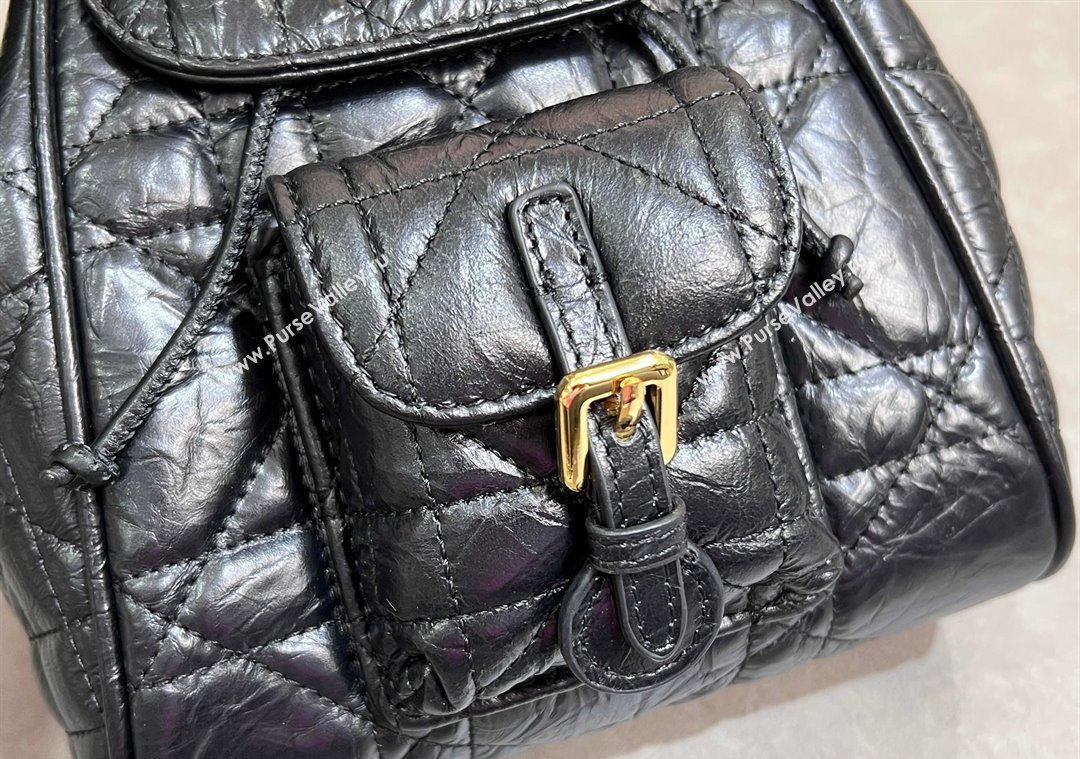 Dior Small Dior Caro Backpack Bag in Cinkled Calfskin Black 2025 6302 (XXG-250207068)