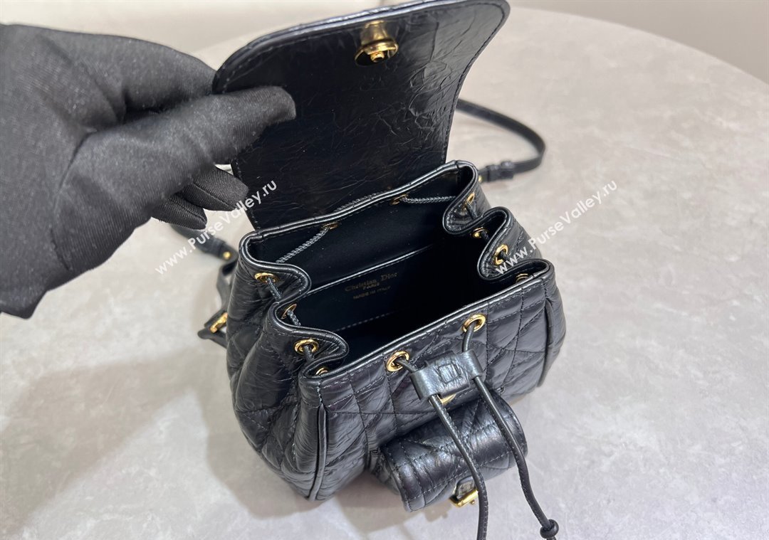 Dior Small Dior Caro Backpack Bag in Cinkled Calfskin Black 2025 6302 (XXG-250207068)
