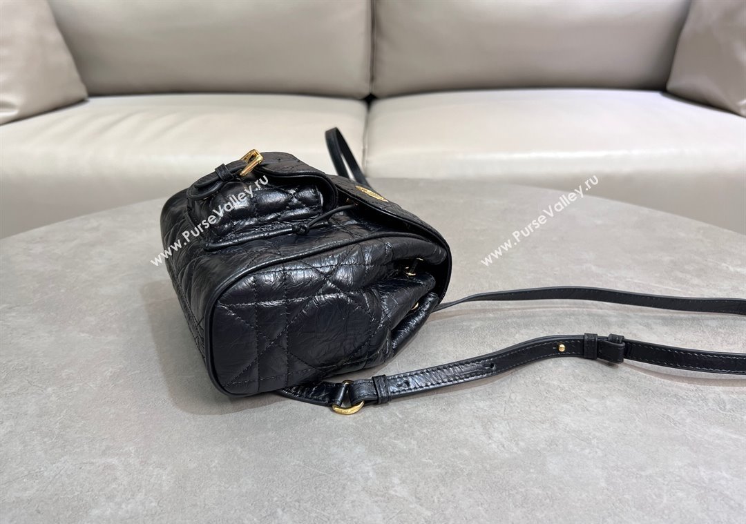 Dior Small Dior Caro Backpack Bag in Cinkled Calfskin Black 2025 6302 (XXG-250207068)