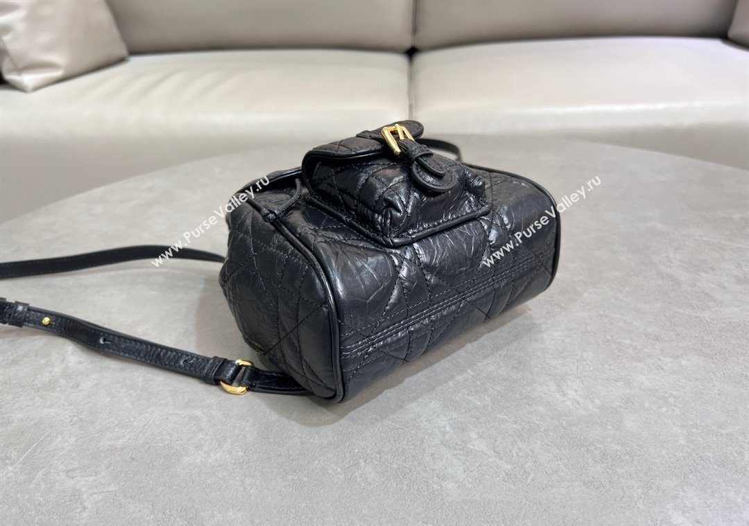 Dior Small Dior Caro Backpack Bag in Cinkled Calfskin Black 2025 6302 (XXG-250207068)