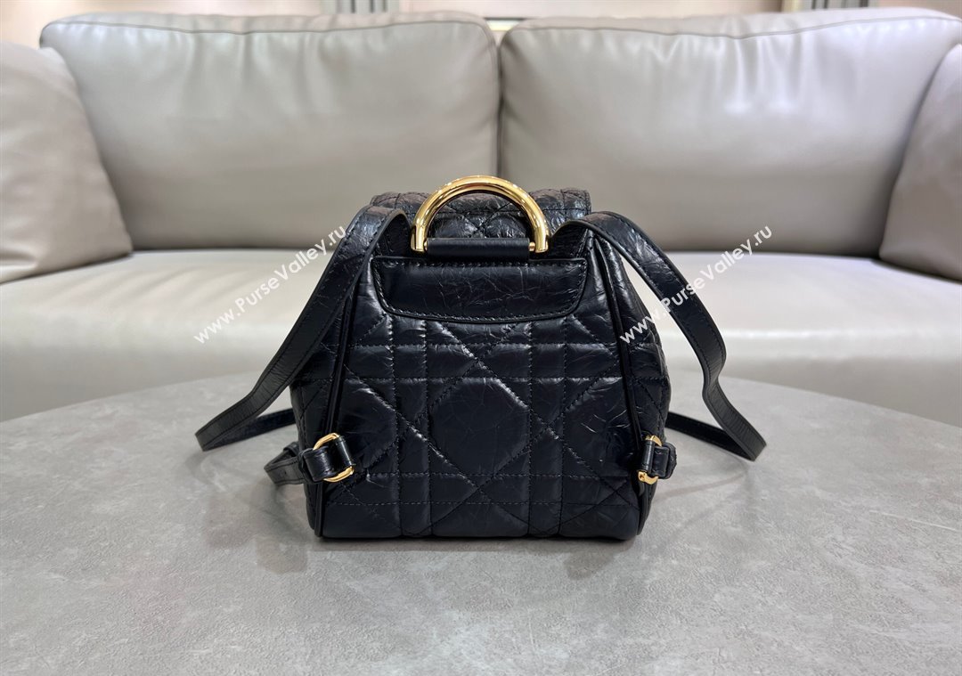 Dior Small Dior Caro Backpack Bag in Cinkled Calfskin Black 2025 6302 (XXG-250207068)
