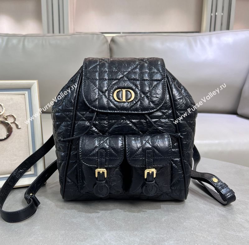 Dior Medium Dior Caro Backpack Bag in Cinkled Calfskin Black 2025 6301 (XXG-250207069)