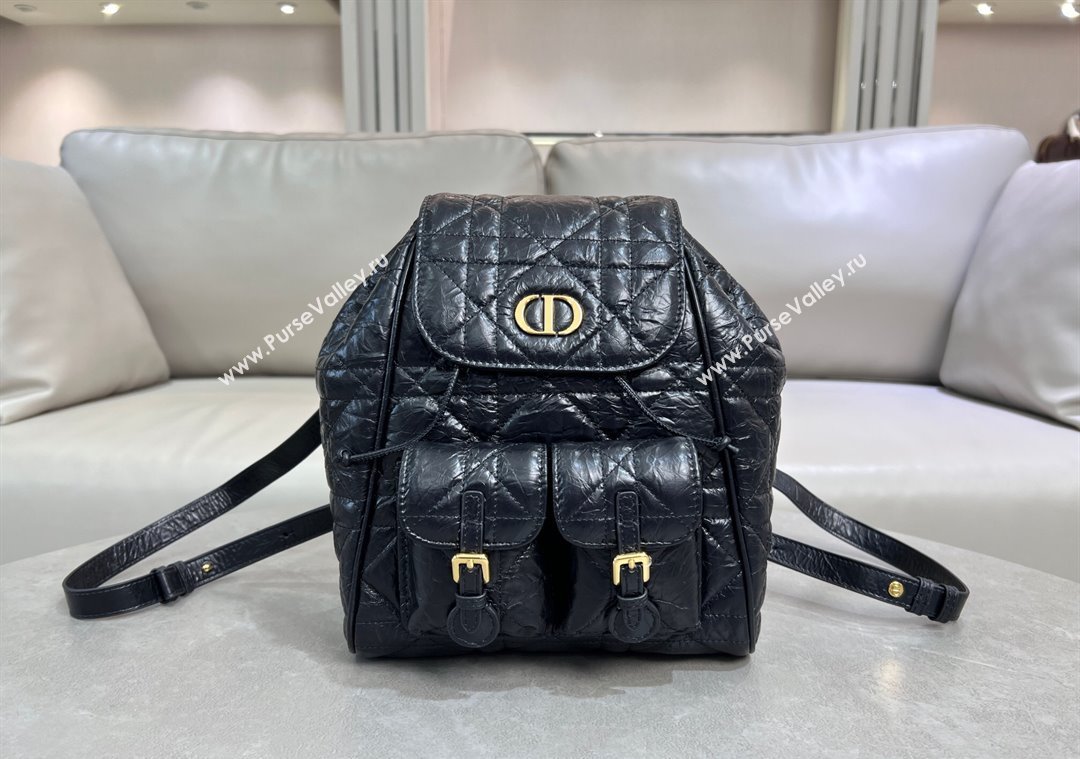 Dior Medium Dior Caro Backpack Bag in Cinkled Calfskin Black 2025 6301 (XXG-250207069)