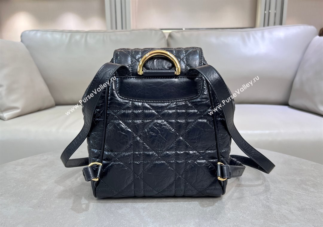 Dior Medium Dior Caro Backpack Bag in Cinkled Calfskin Black 2025 6301 (XXG-250207069)