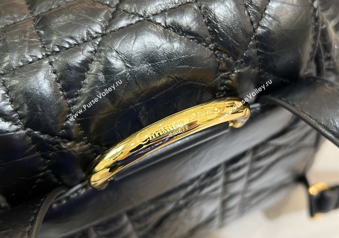 Dior Medium Dior Caro Backpack Bag in Cinkled Calfskin Black 2025 6301 (XXG-250207069)