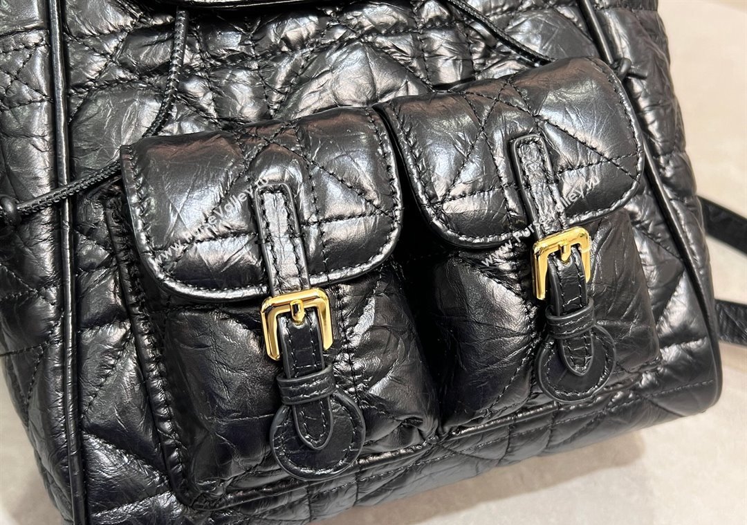 Dior Medium Dior Caro Backpack Bag in Cinkled Calfskin Black 2025 6301 (XXG-250207069)