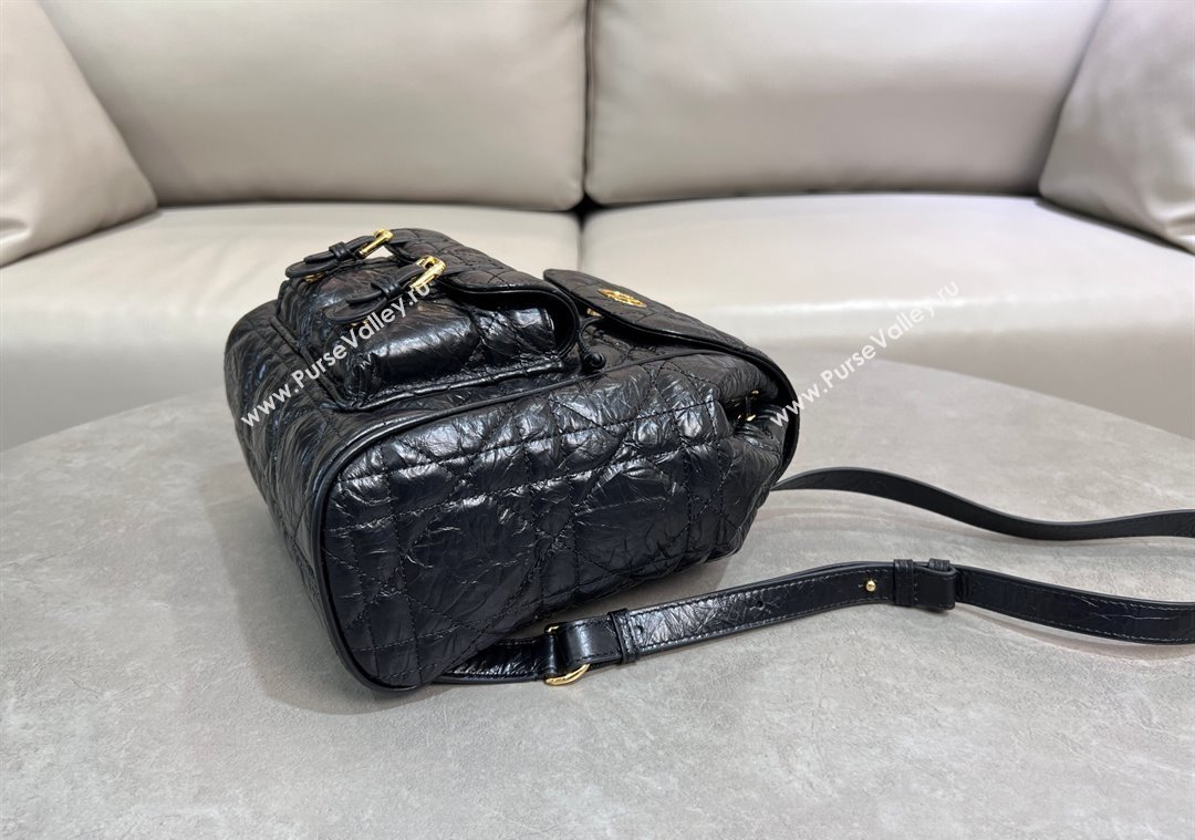 Dior Medium Dior Caro Backpack Bag in Cinkled Calfskin Black 2025 6301 (XXG-250207069)