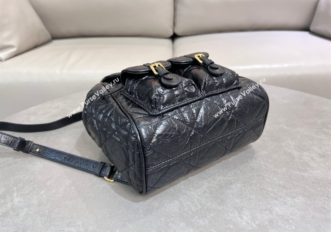 Dior Medium Dior Caro Backpack Bag in Cinkled Calfskin Black 2025 6301 (XXG-250207069)