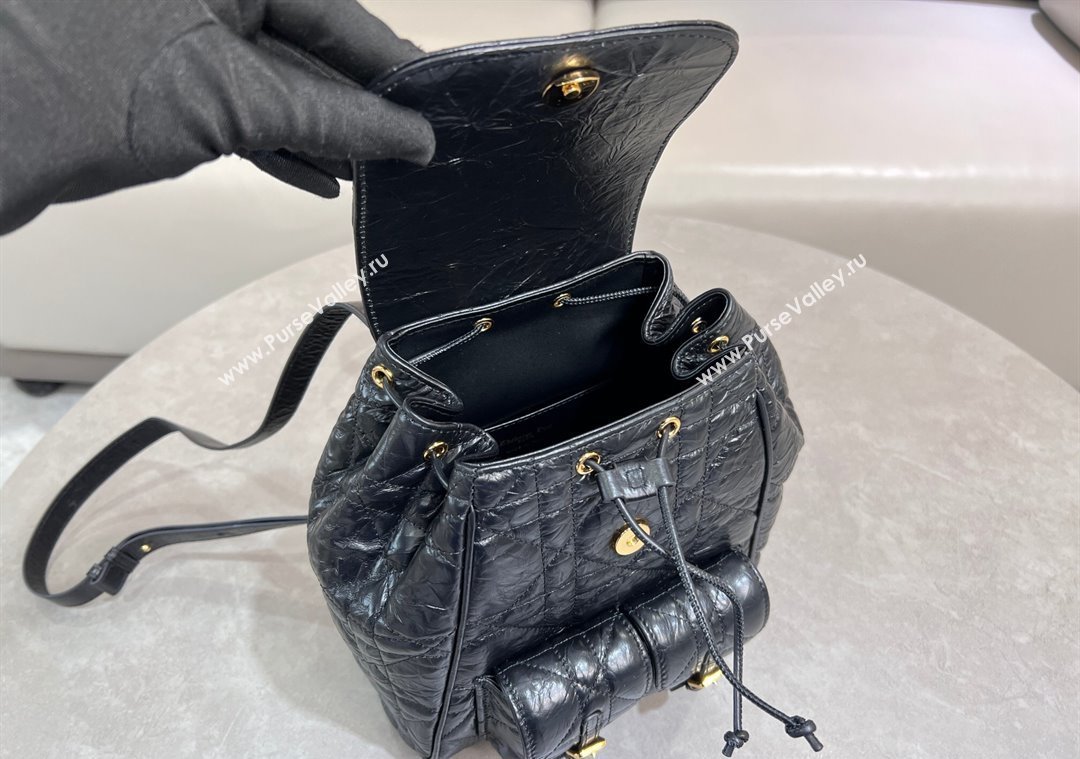 Dior Medium Dior Caro Backpack Bag in Cinkled Calfskin Black 2025 6301 (XXG-250207069)