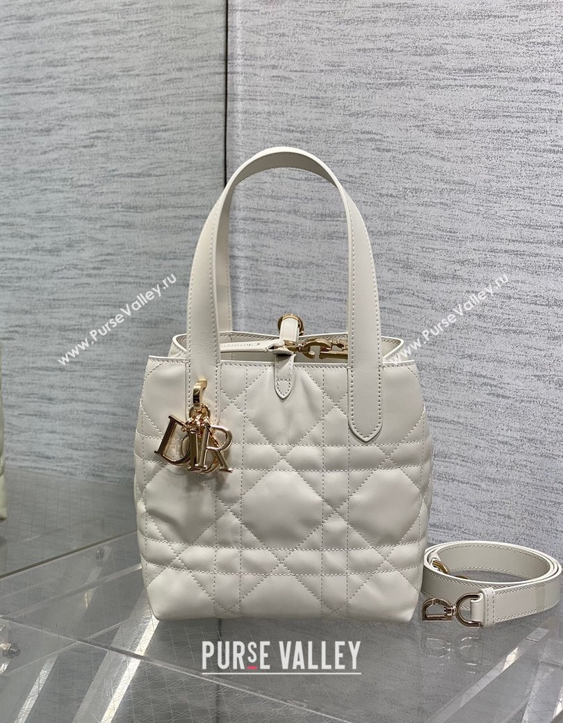 Dior Small Toujours Vertical Tote Bag in Macrocannage Calfskin White 2025 2835 (XXG-250207071)