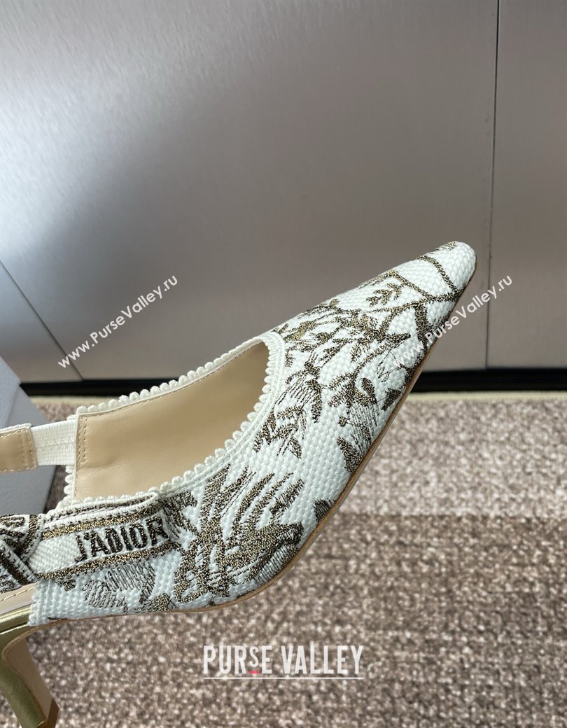 Dior JAdior Slingback Pumps 6.5cm in White and Gold-Tone Millefiori Jacquard 2025 0220 (JC-250220063)