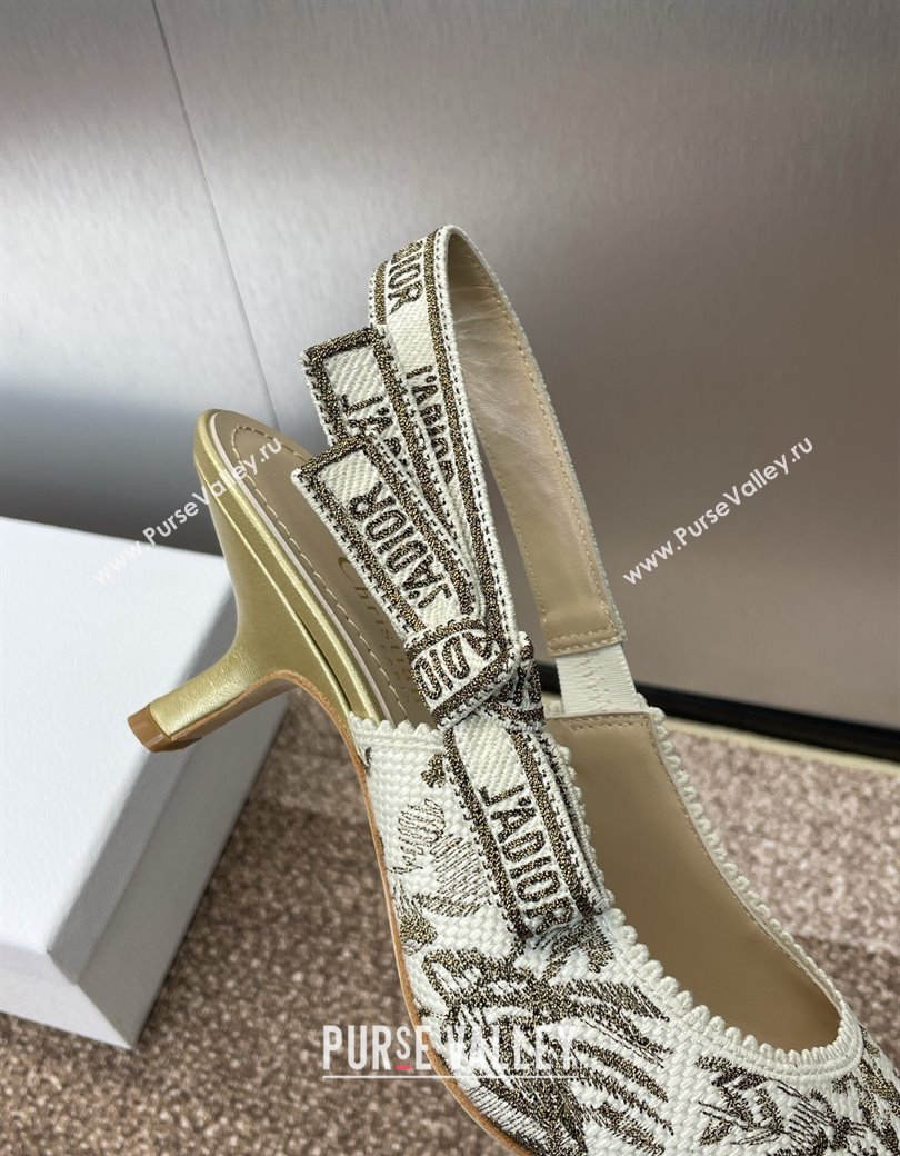 Dior JAdior Slingback Pumps 6.5cm in White and Gold-Tone Millefiori Jacquard 2025 0220 (JC-250220063)