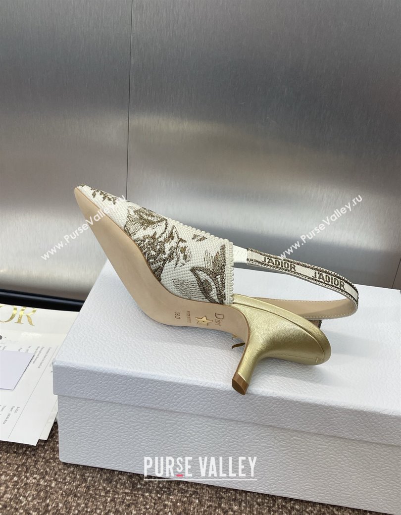 Dior JAdior Slingback Pumps 6.5cm in White and Gold-Tone Millefiori Jacquard 2025 0220 (JC-250220063)