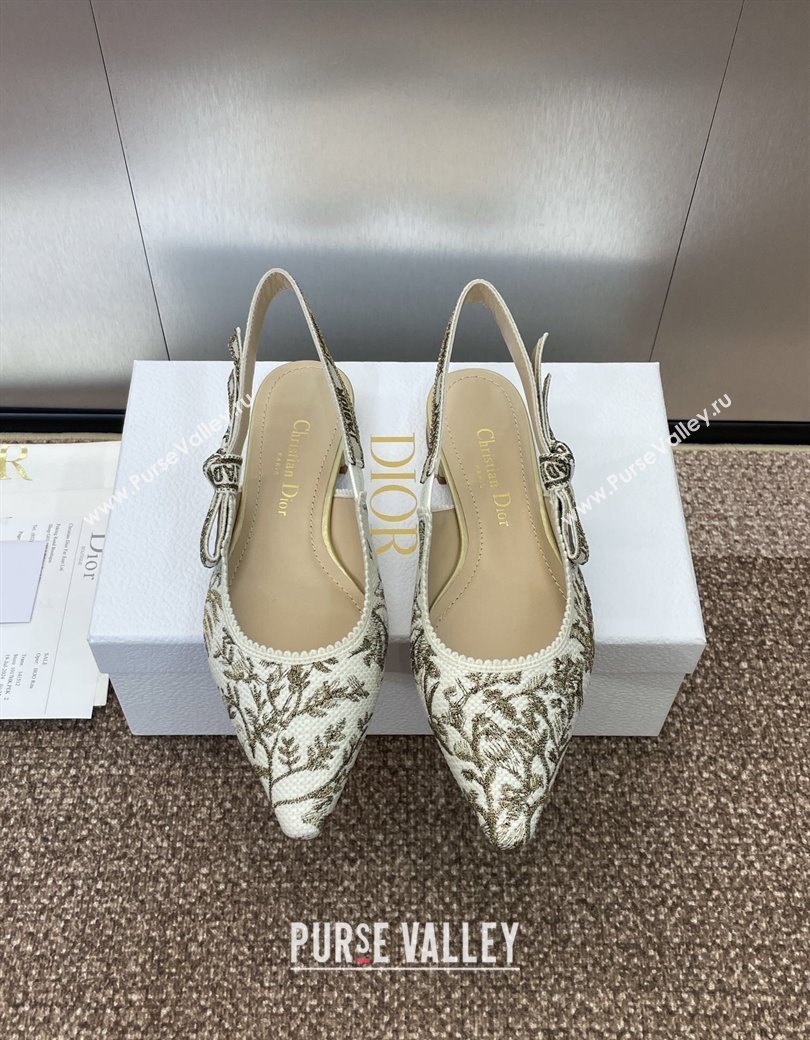 Dior JAdior Slingback Ballet Flats in White and Gold-Tone Millefiori Jacquard 2025 0220 (JC-250220064)
