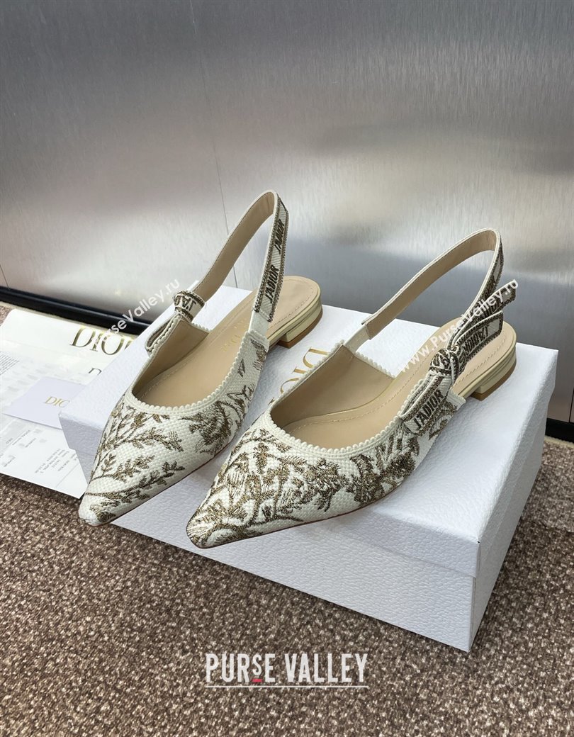 Dior JAdior Slingback Ballet Flats in White and Gold-Tone Millefiori Jacquard 2025 0220 (JC-250220064)