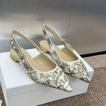 Dior JAdior Slingback Ballet Flats in White and Gold-Tone Millefiori Jacquard 2025 0220 (JC-250220064)