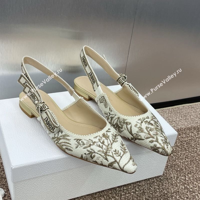 Dior JAdior Slingback Ballet Flats in White and Gold-Tone Millefiori Jacquard 2025 0220 (JC-250220064)