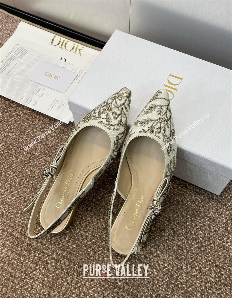 Dior JAdior Slingback Ballet Flats in White and Gold-Tone Millefiori Jacquard 2025 0220 (JC-250220064)