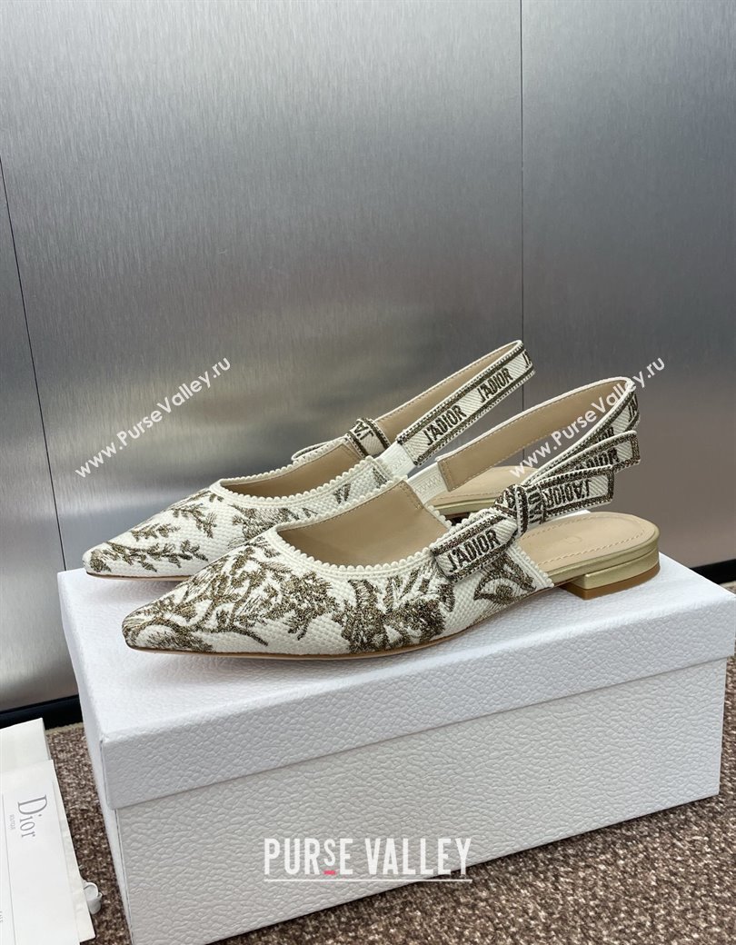 Dior JAdior Slingback Ballet Flats in White and Gold-Tone Millefiori Jacquard 2025 0220 (JC-250220064)