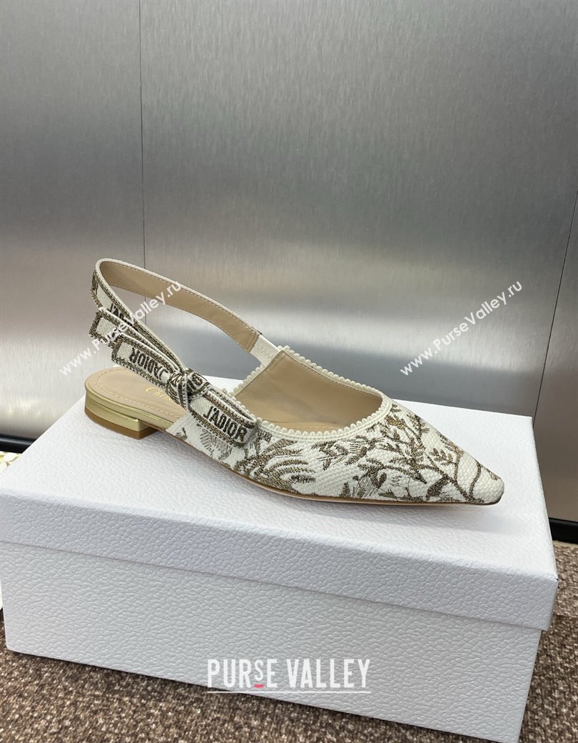 Dior JAdior Slingback Ballet Flats in White and Gold-Tone Millefiori Jacquard 2025 0220 (JC-250220064)