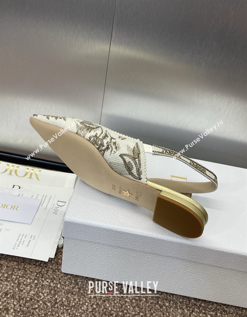 Dior JAdior Slingback Ballet Flats in White and Gold-Tone Millefiori Jacquard 2025 0220 (JC-250220064)