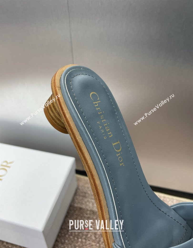 Dior Dway Heeled Slides Sandal 3cm in Calfskin and Embroidered Cotton with Pearls Blue 2025 (JC-250220071)