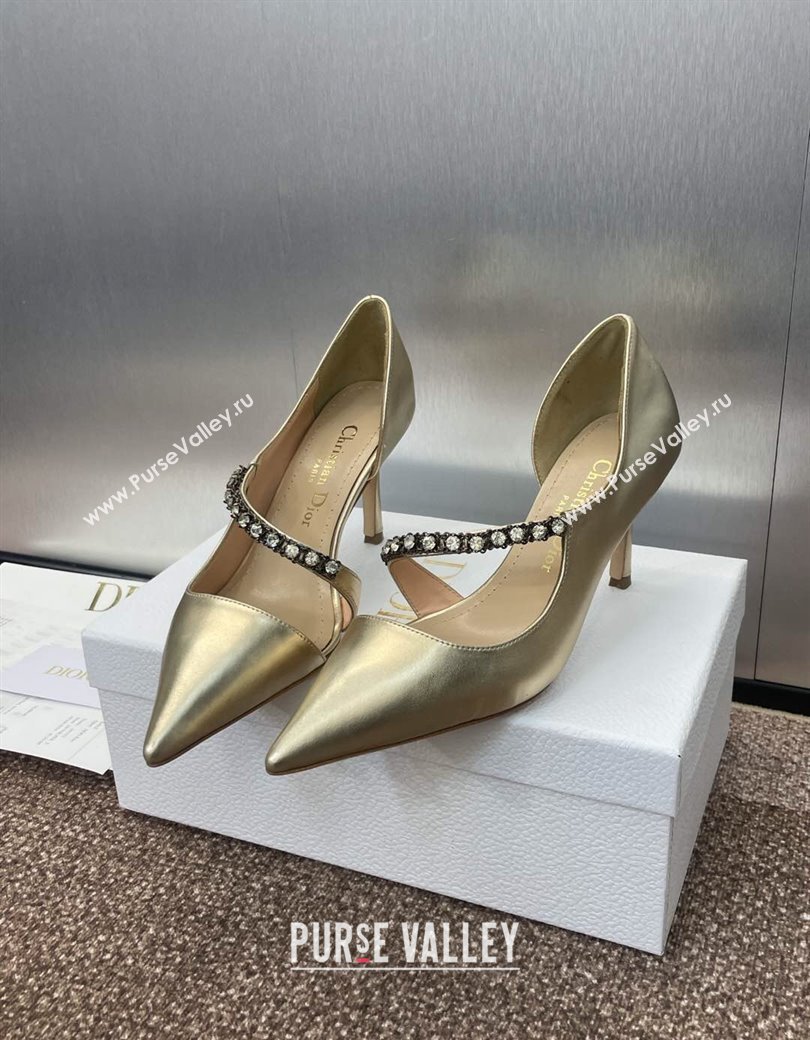 Dior Metallic Leather Pumps 7cm with Strass Strap Gold 2025 0220 (JC-250220051)