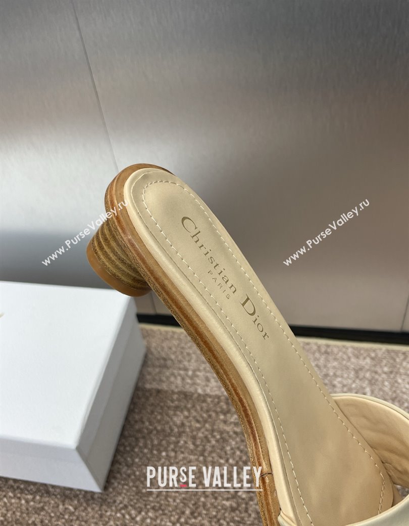 Dior Dway Heeled Slides Sandal 3cm in Calfskin and Embroidered Cotton with Pearls Grey 2025 (JC-250220075)